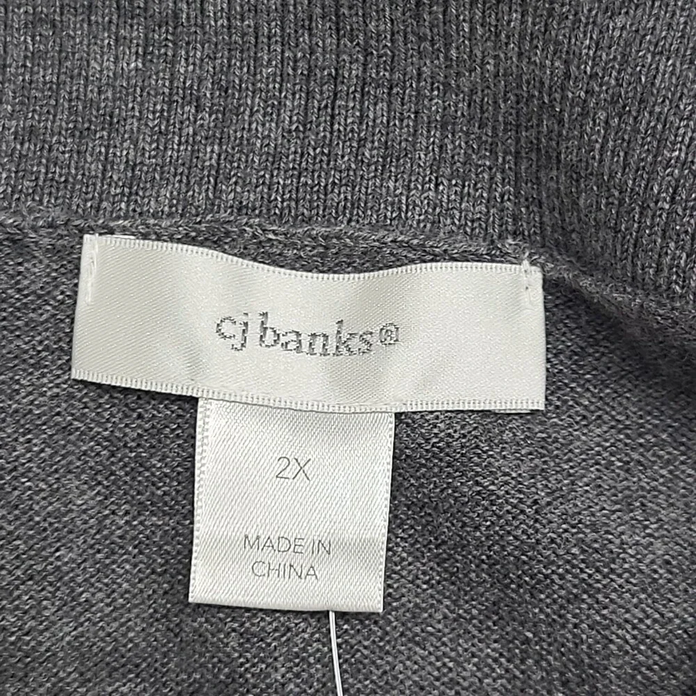 Cj Banks Womens Gray Lightweight Pullover Holiday Embroidery Plus Size 2X